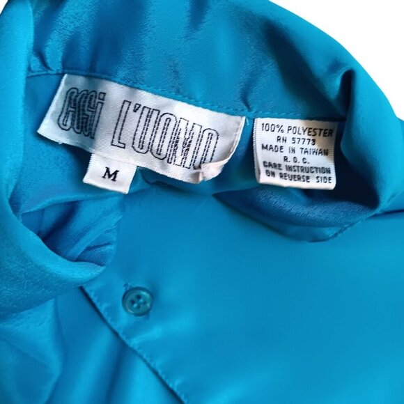 Vtg 80's New Wave Cosi LUomo Mens Turquoise Button-Up Short Sleeve Shirt Size M - Picture 4 of 5